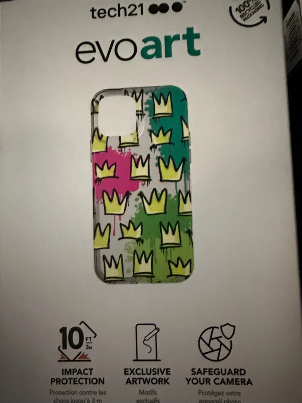 tech21 evoart Crown Pattern Phone Case in Green, Pink, Yellow